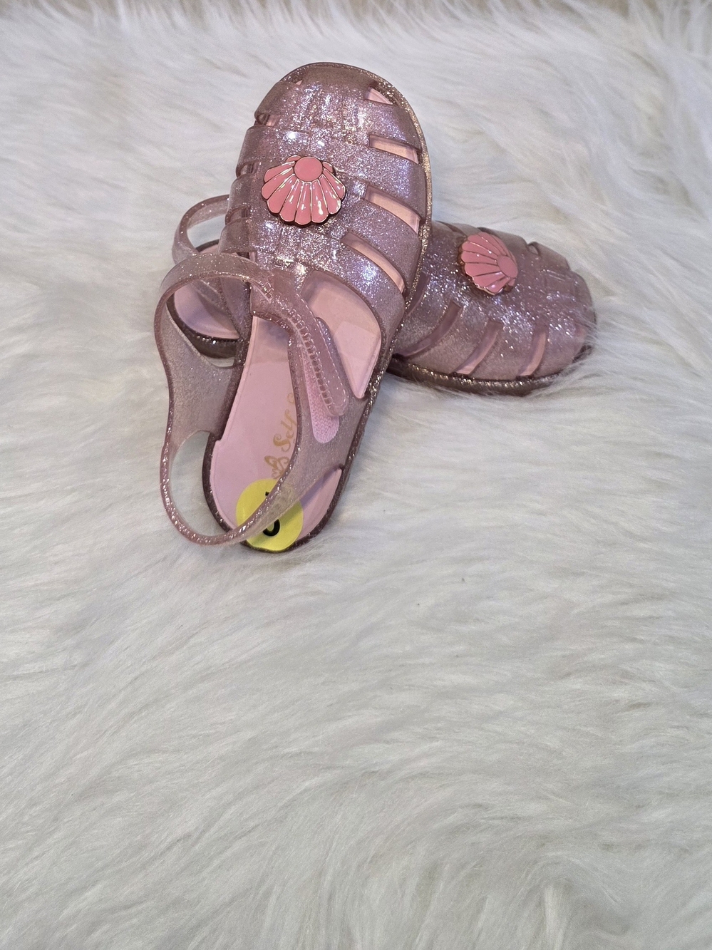 Self Esteem Glitter Pink Jelly Sandals with Shell Charm